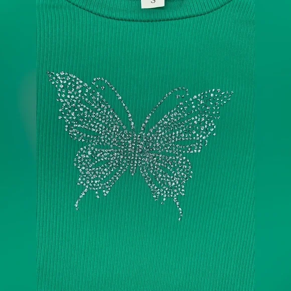 M Fasis Womens Short Sleeve Round Neck Green Butterfly Pullover T Shirt Size L - Picture 4 of 7